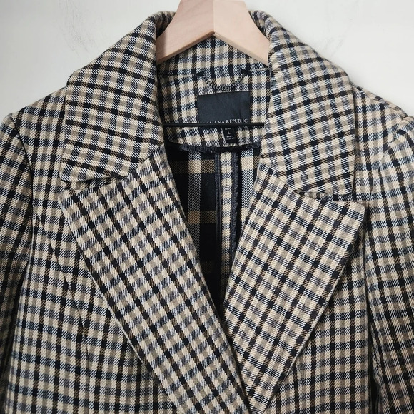 Banana Republic | Italian Double Faced Top Coat Camel/Black Plaid - Sz L Petite - Picture 6 of 15